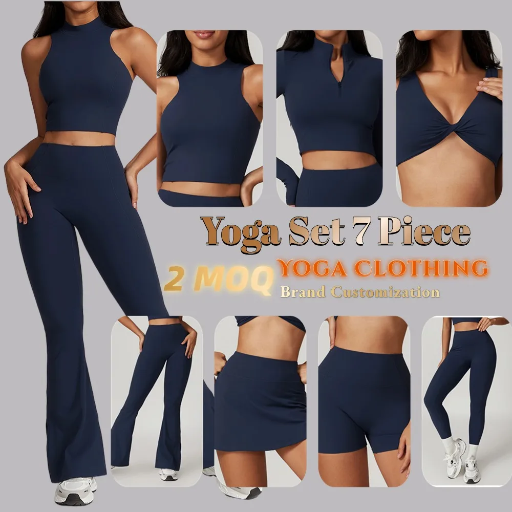 High-rise yoga pant lightweight soft comfortable vest legging top 7 piece set Biker jogger outfit athletic yoga set