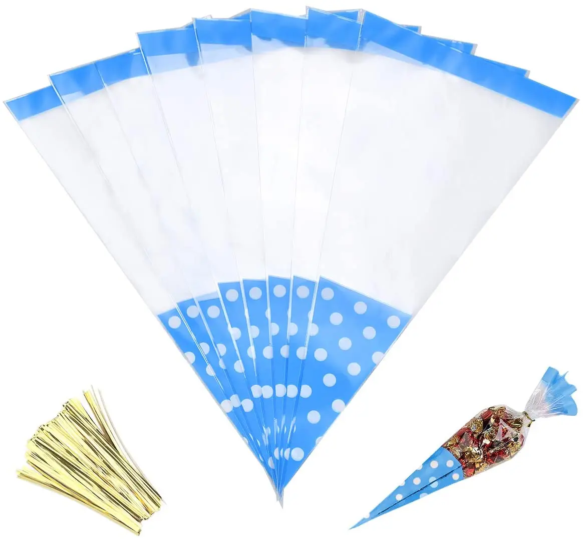 Clear Cellophane Cone Bags Twist Ties Large size Party Sweet Cello Candy bags