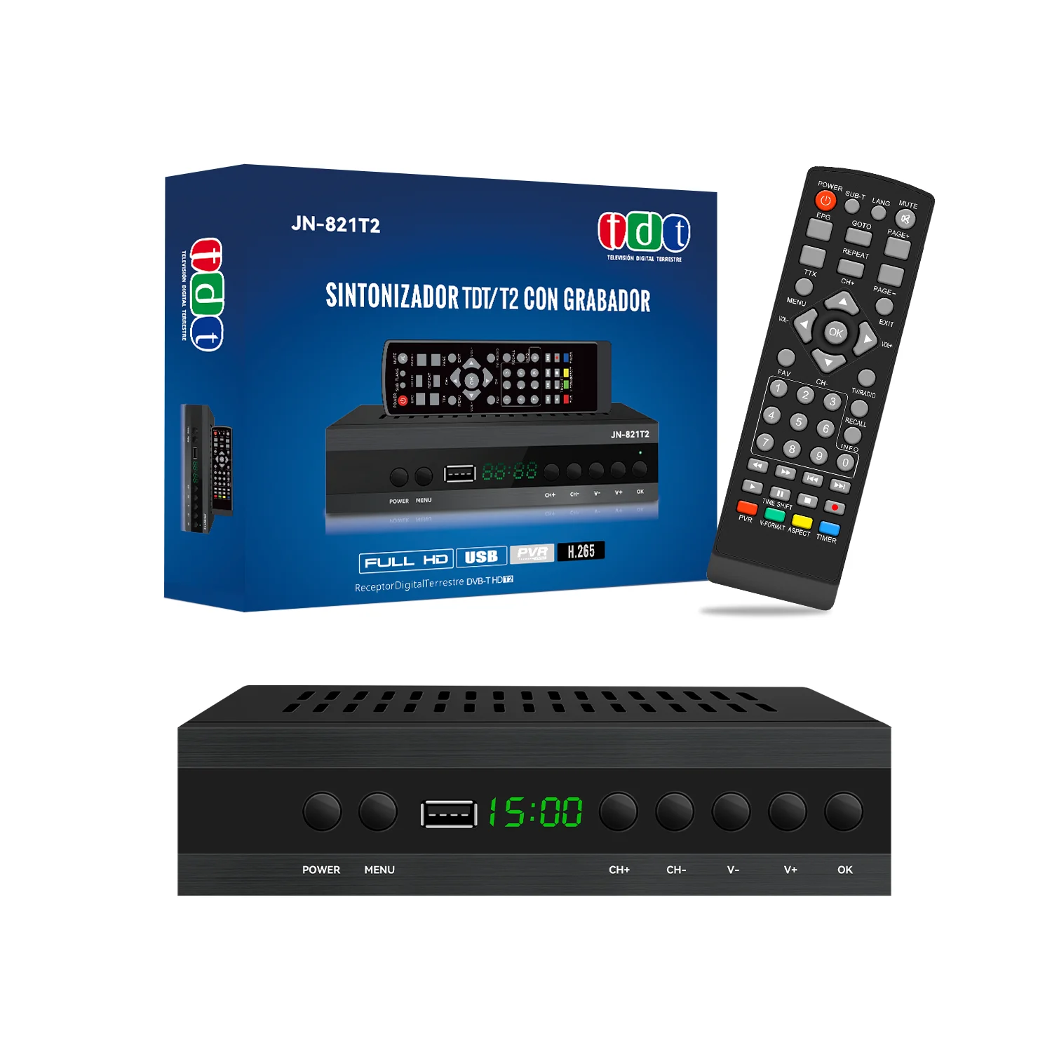 Spain Market TDT TV Decoder DVB T2 H265 Digital TV Receiver Sacrt Out 1080P Full HD Set Top Box