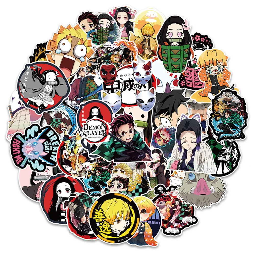 50pcs/100pcs Hot Sale Cartoon Anime Stickers Mixed Demon Slayer 3D Stickers Luggage Car Water Bottle Stickers