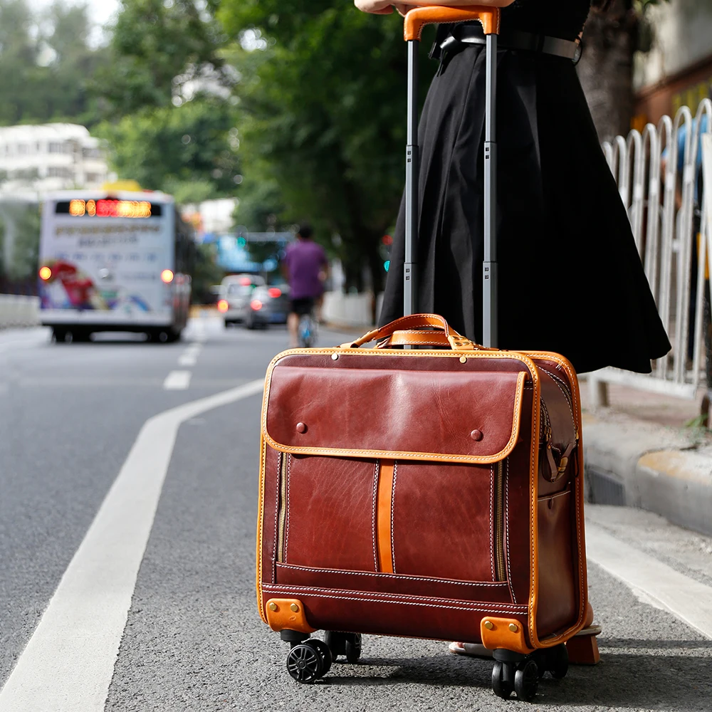 Lightweight Durable Airport Leather Trolley Travel Rolling Duffel Bag Wheeled Luggage Suitcase Airplane Cabin Suitcases