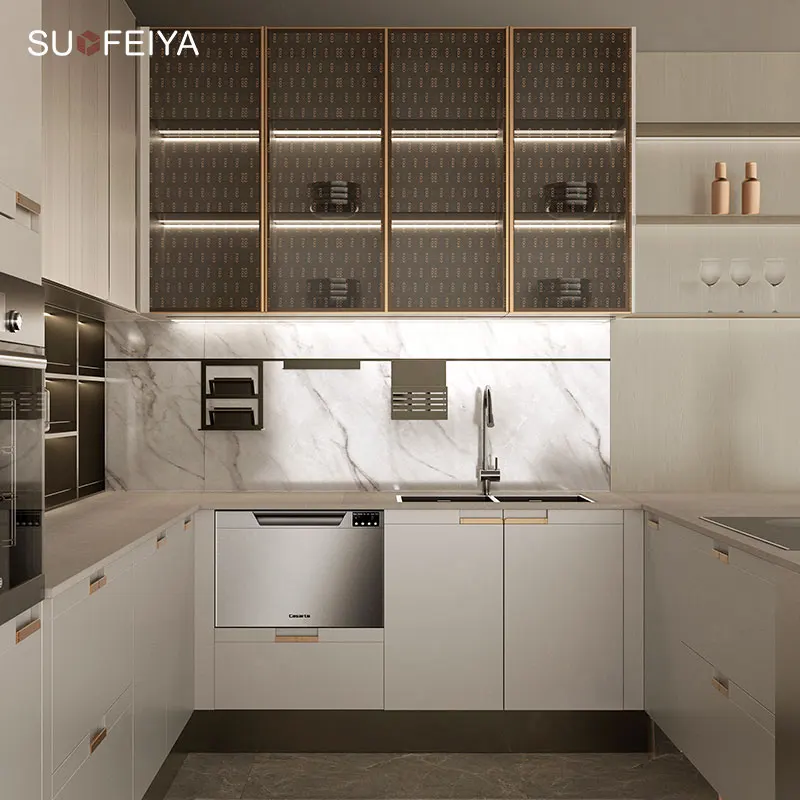 Complete Full Interior luxury Flat Pack Powder Coating Lacquer Smart Automatic Kitchen Cabinet Modern Design