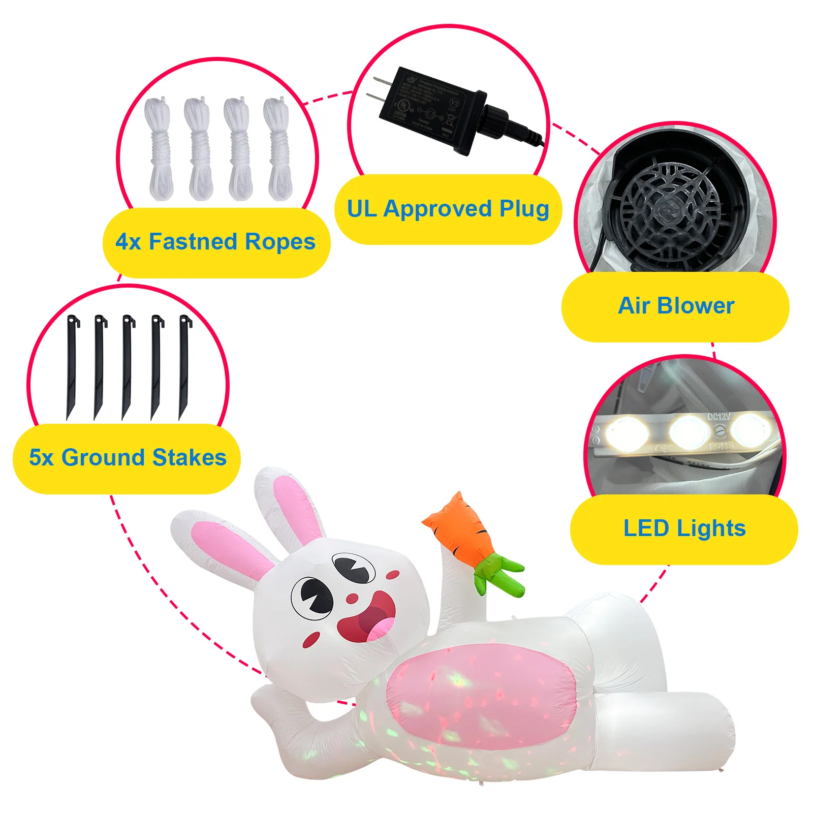 Ourwarm 8FT Easter Inflatable Lying Light Bunny Party Outdoor Decoration
