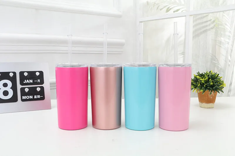 Skinny tumbler cup 12oz vacuum tapered tumbler cups straight tumblers stainless steel coffee cup with straw