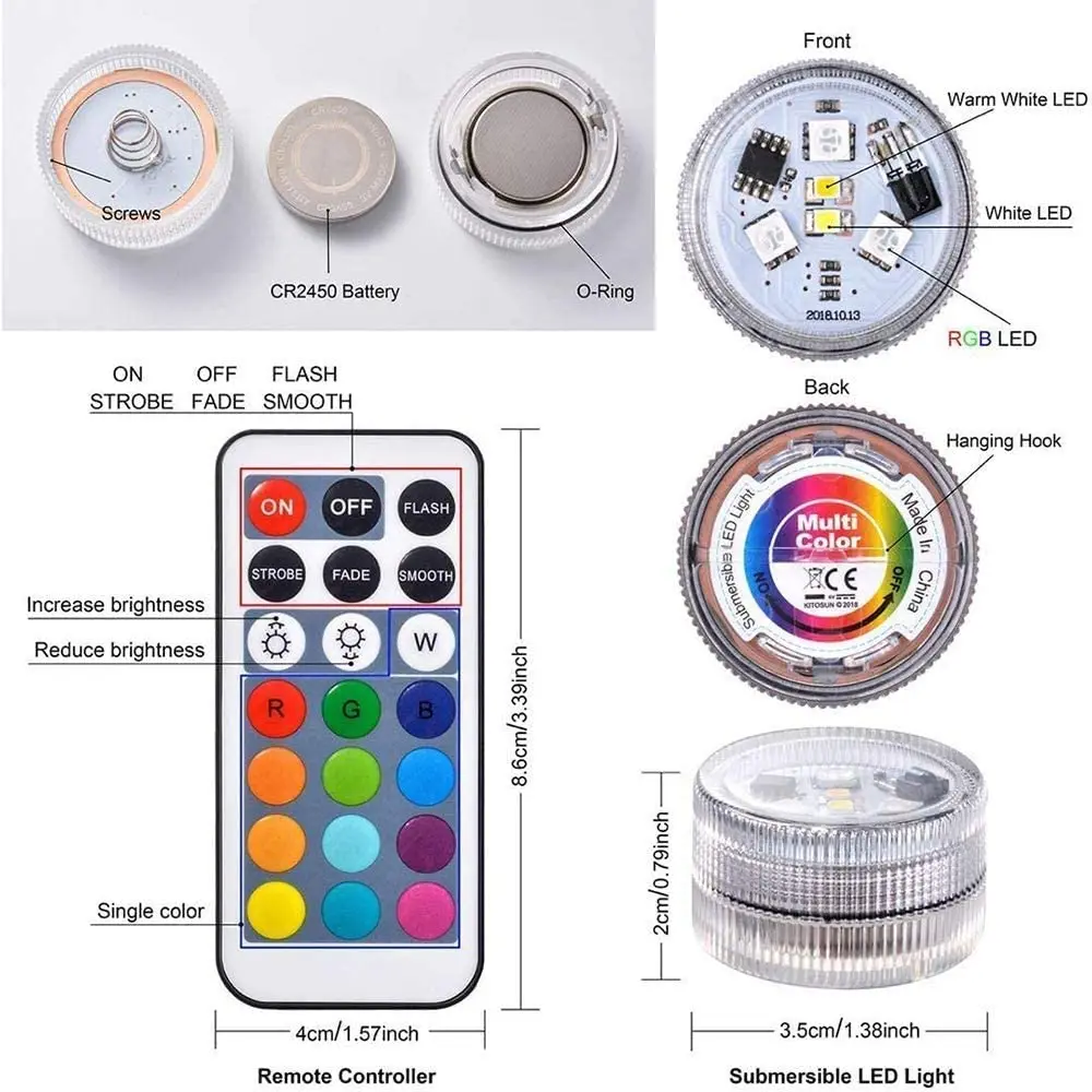 Kitosun Remote Control for Waterproof LED Lights Super Bright RGB White Warm White