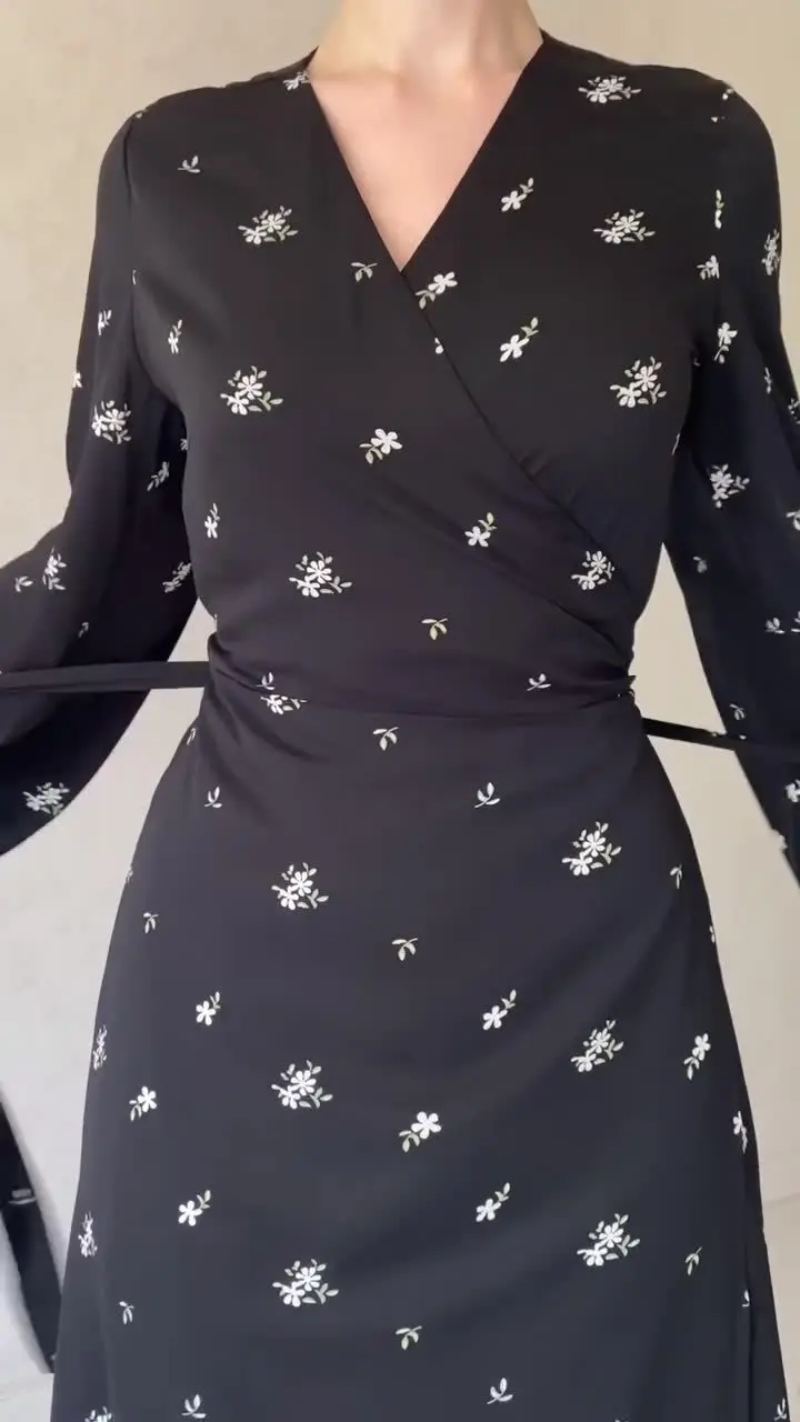 Dubai Turkish Spring Summer Party Printed Dress Islamic Clothing Middle Eastern Modern V-Neck Floral Soft Tie Belt Robe 7224