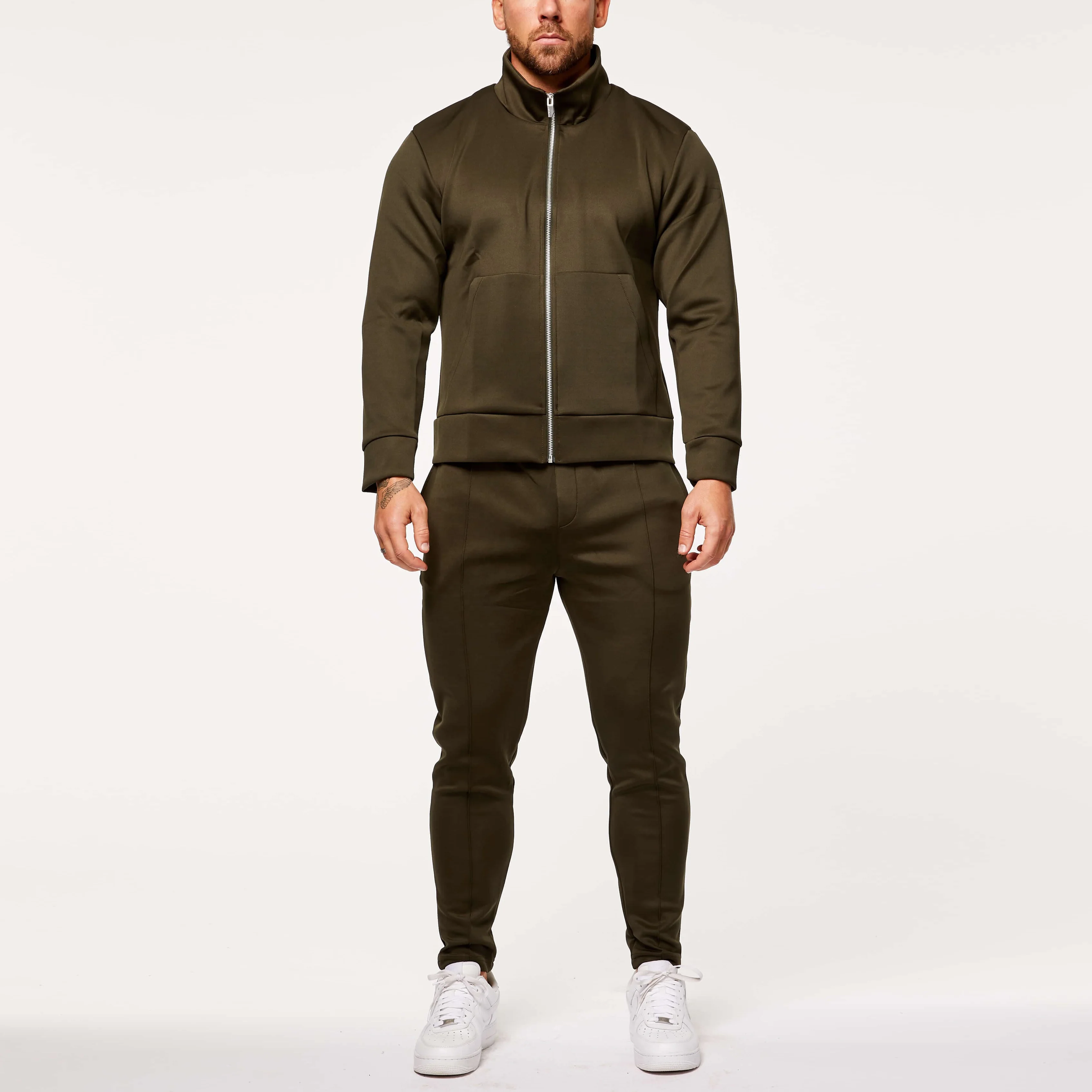 OEM Zip front tracksuit jacket joggers polyester spandex super elastic fitness running men tracksuit