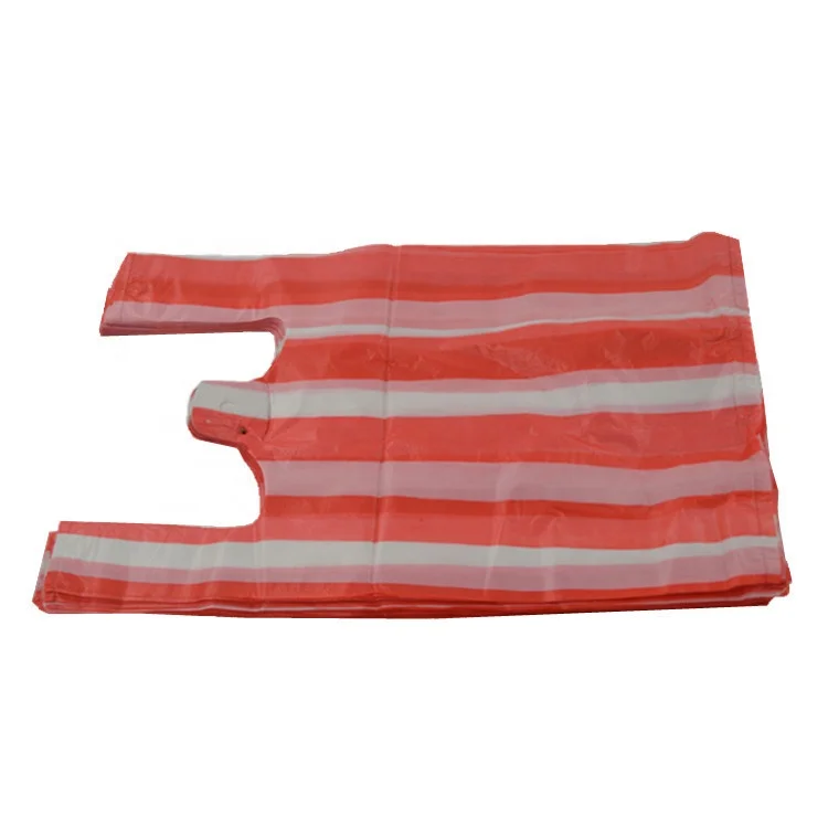 
Factory Customized High Quality HDPE Plastic Colorful Blue/Red Striped T-shirt Bag For Packing 