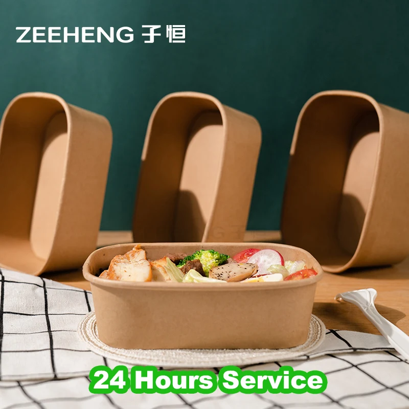 ZIHENG Wholesale Kraft Paper French Fries square Soup Salad Pasta Bowl with Lid