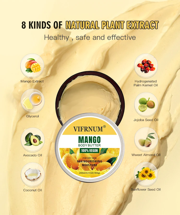 private label 200ml mango strawberry coconut whipped body butter skincare moisturizing firming body butter cream