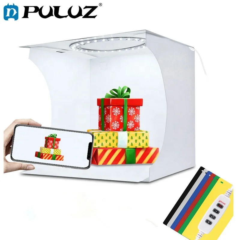 PULUZ 23cm LED Ring Light box Softbox Photo Studio Box Photography Light Studio Shooting Tent Box Kit & 6 Color Backdrops