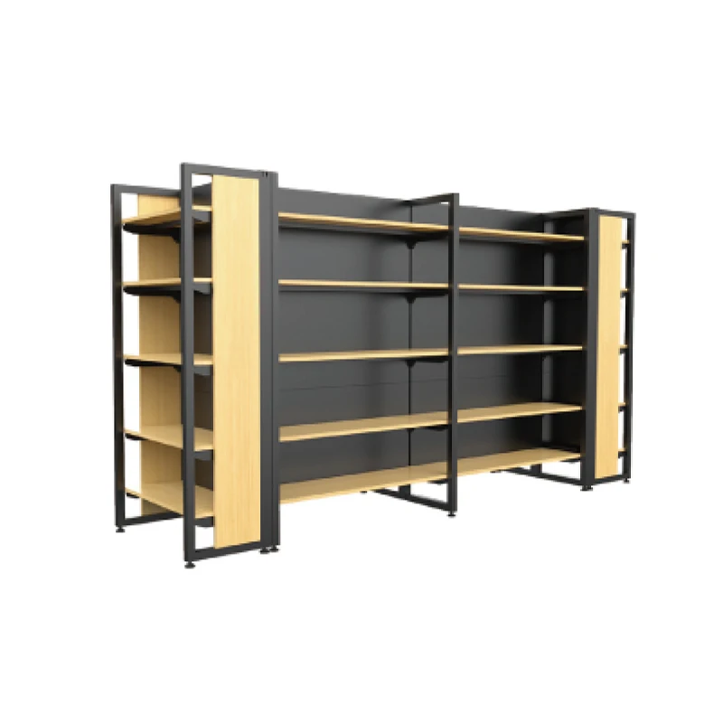Hot store shelves custom supermarket single-sided steel and wood shelves