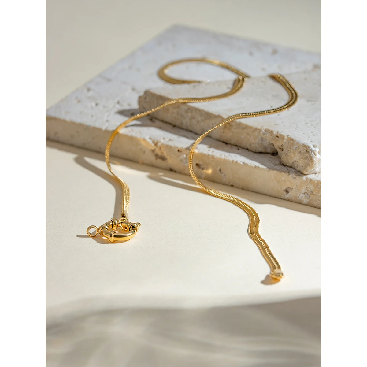 J&D Minimalist Stainless Steel Necklace Jewelry Gold Plated Flat Snake Multifunctional Necklace