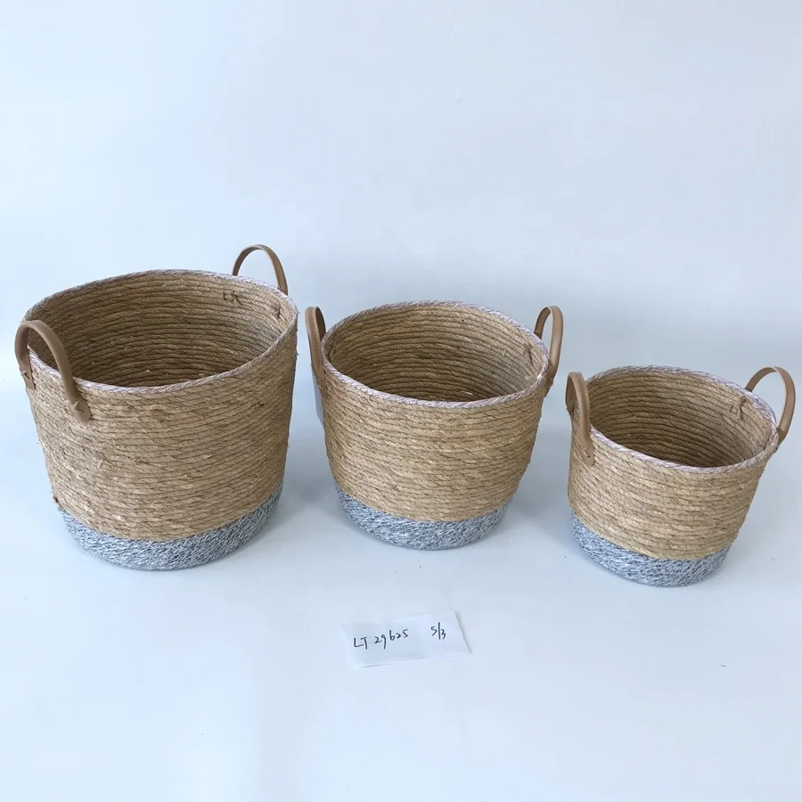 
most fashionable design round paper straw sewing laundry basket for blanket in living room 