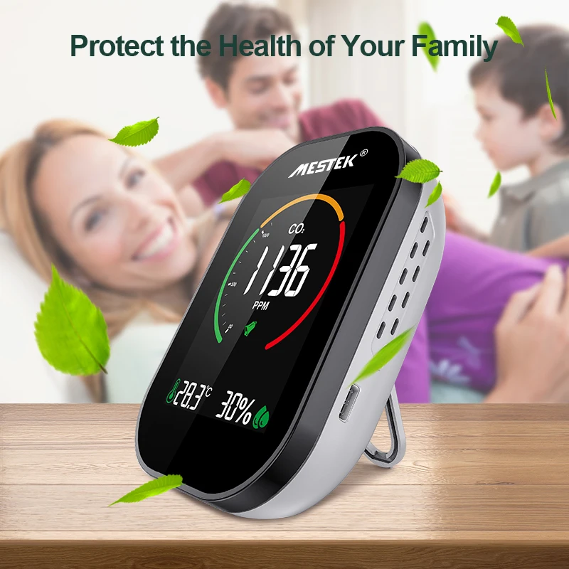 Mestek Three Color Bar Digital Sound Double Alarm 3 in 1 CO2 Meter USB CO2 Monitor Meter Real-time 400~5000 PPM CO2 Meter