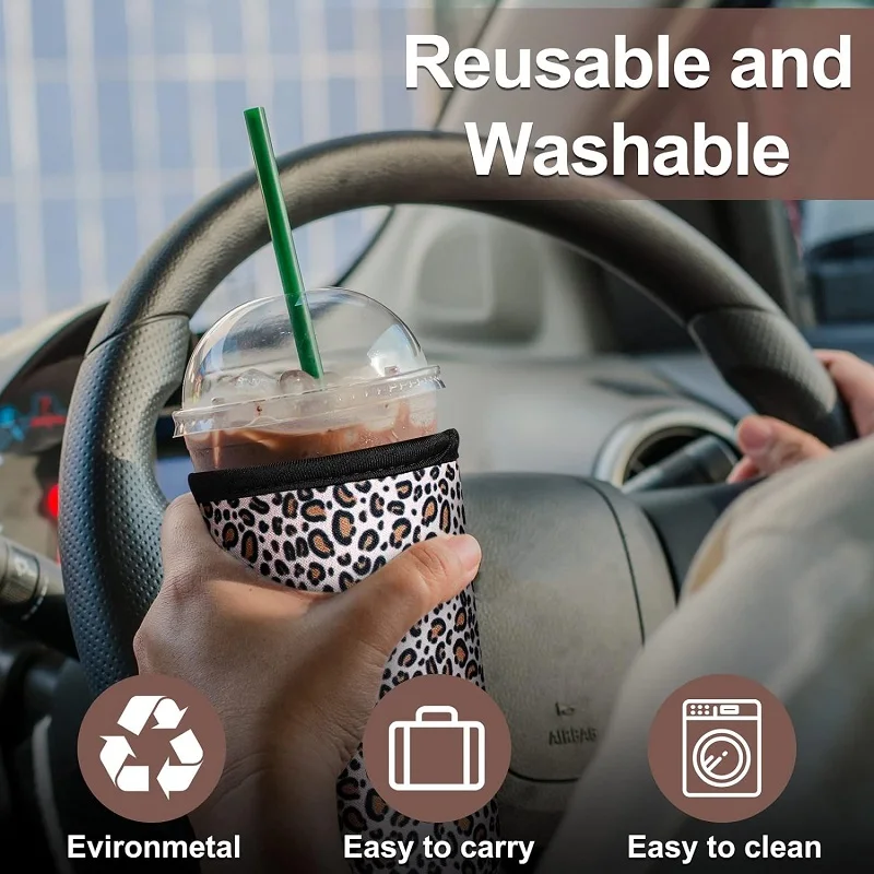 custom logo print reusable thermal 16 22 32 oz neoprene iced coffee beverage sleeve hot cold drink cup holder coozies