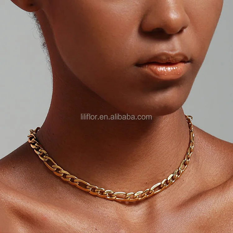 Link Chain Choker Necklace Women Statement Gold Color Stainless Steel Necklaces Men Jewelry Accessories Collares PM183010