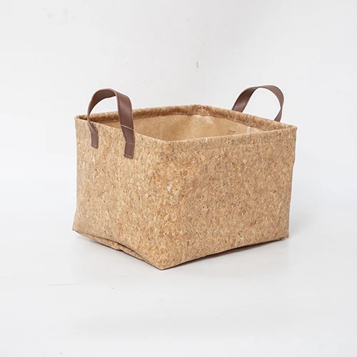 Cork Paper Tote Shopping Bag Friendly cork Tote Bag storage Basket Box With Leather Handles