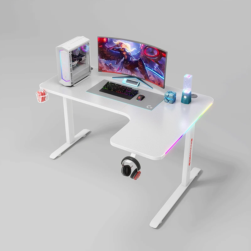 YZ New Modern Custom Portable Adjustable L Shape RGB LED Lights Computer PC Gamer Gaming Table Desk