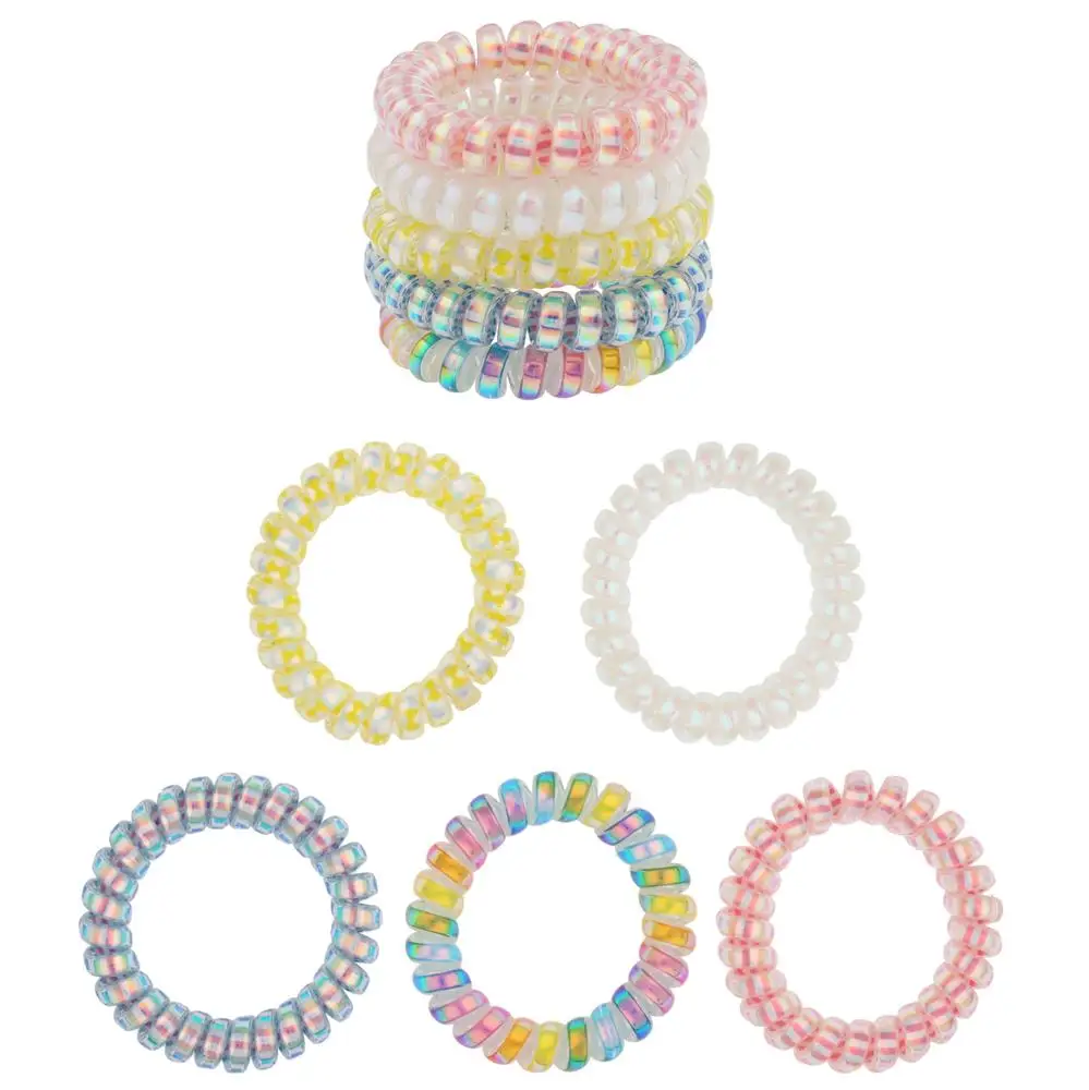 
5pcs phone cord mixed stripes multi metallic phone cords pony holders for girls and women 