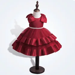 High quality Infant baby Girls Red White Wedding Princess Dresses for Kids wedding Party