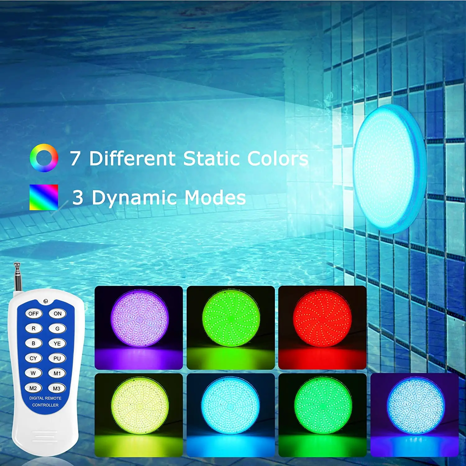 18W 24w RGB PAR56 LED Pool Lighting, IP68 Underwater Light with Remote Control for Aquarium, Garden Light
