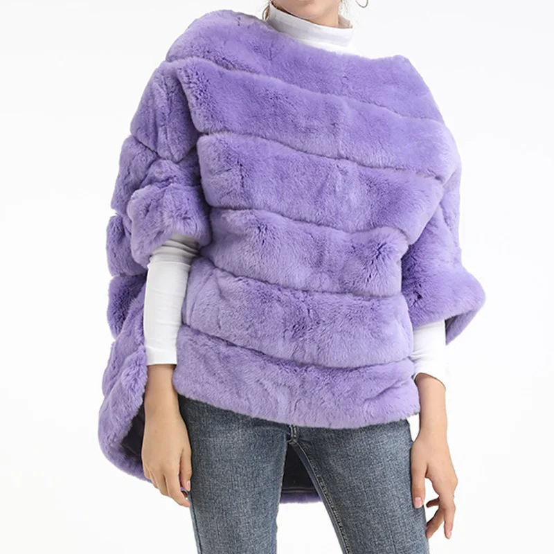Real rex rabbit fur pullover bat sleeve fur style zipper coats lady fur fashion overcoat