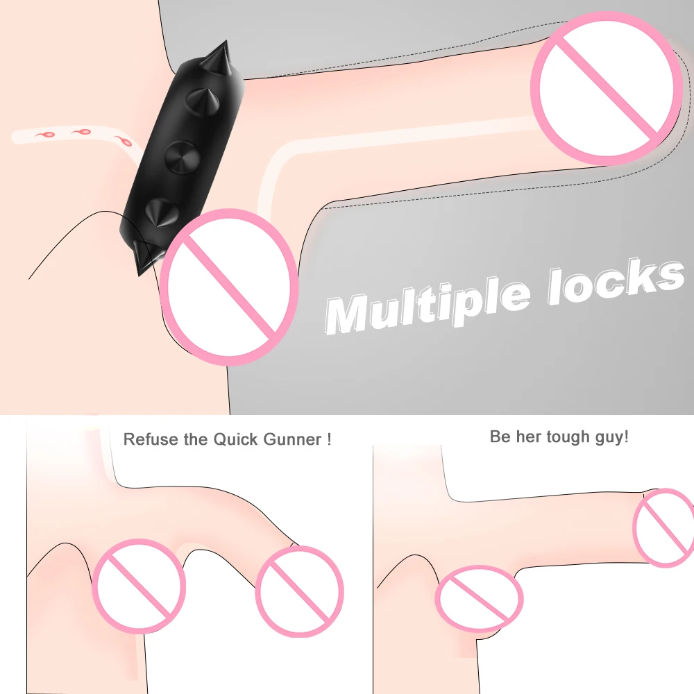 Medical Silicone Cock Ring with Metal Rivets Soft Vibration Feature for Male Ejaculation Delay Penis Rings