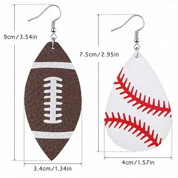 Faux Leather Earrings Teardrop Baseball Basketball Football Earring