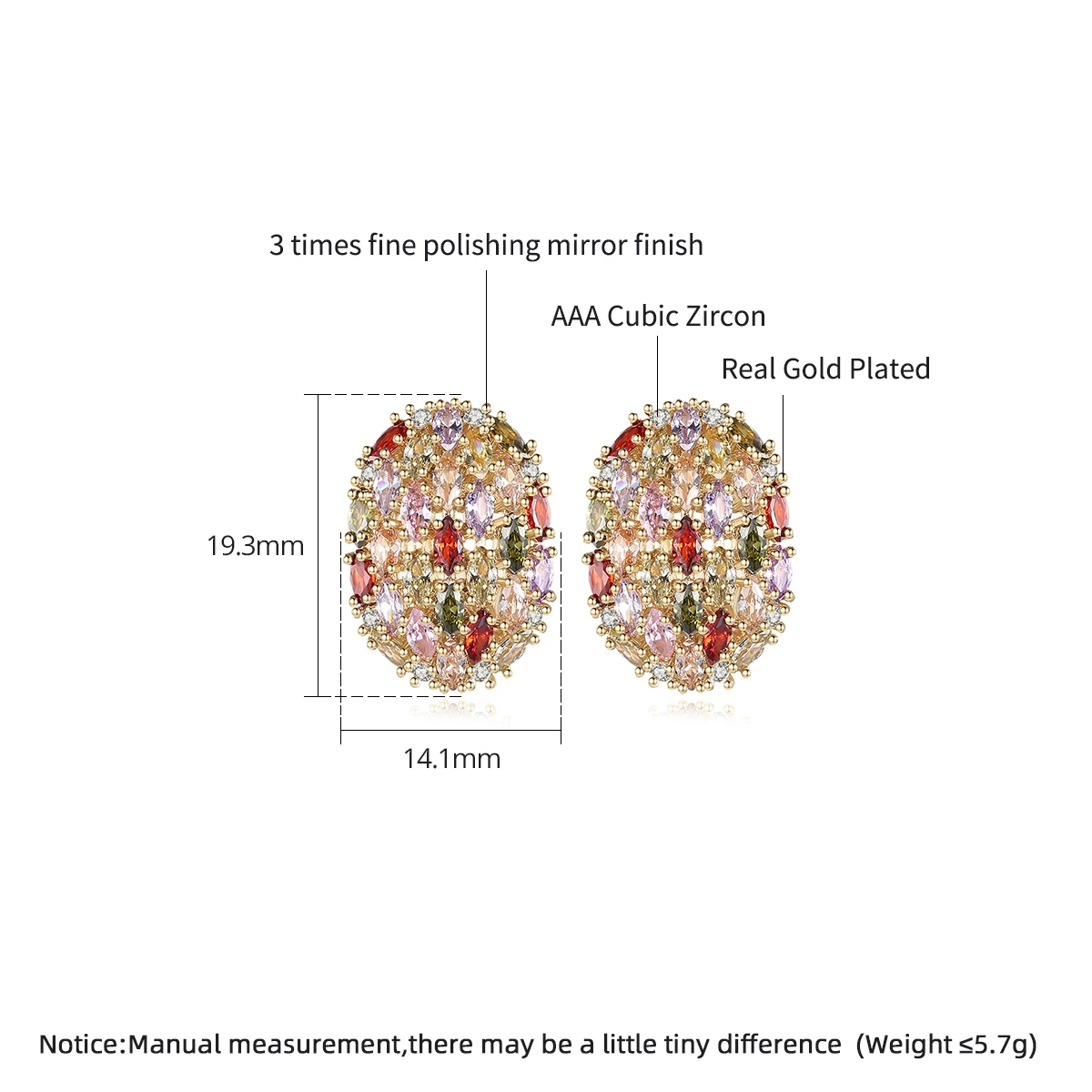 LUOTEEMI Wholesale Jewelry New Multi-color Marquise-cut A AA Cubic Zirconia Micro Paved Egg Shape Women Fashion Cuff Earrings