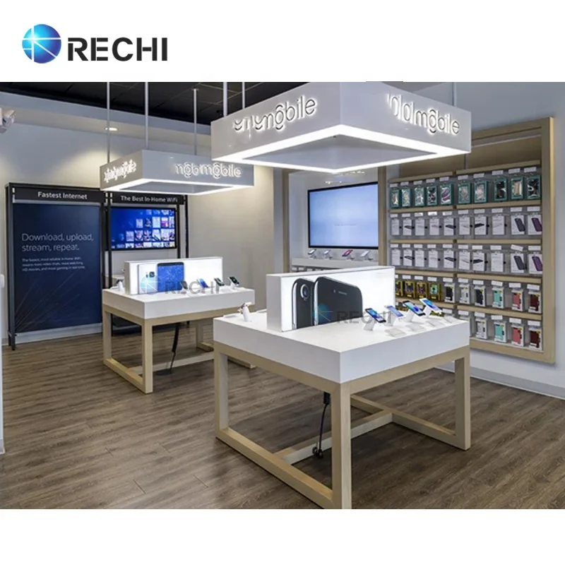 RECHI Custom Modern Electronic Store Fixture Furniture Cell Display Display Counter Table for Mobile Phone Shop Interior Design
