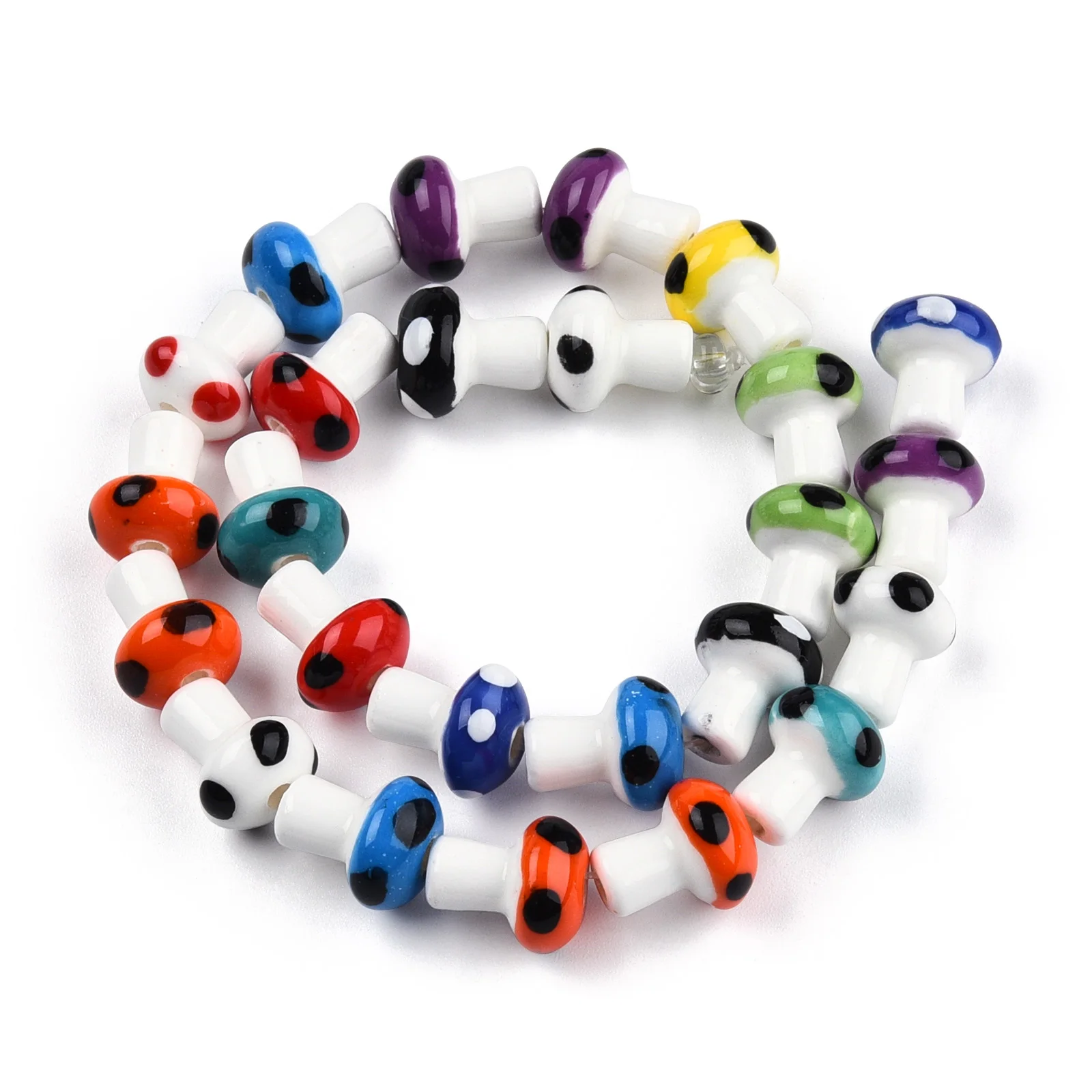 PandaHall Mixed Color Mushroom Famille Rose Porcelain Bead