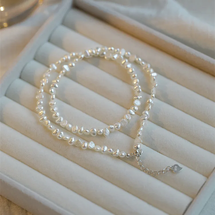 4-5mm small baby tiny size fresh water natural freshwater cultured real flat irregular baroque pearl choker necklace 16'