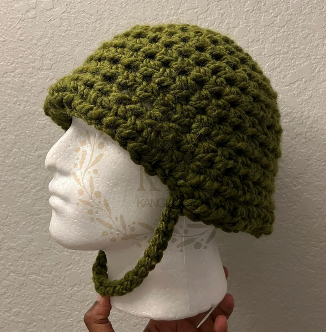 KD Beanie изготовленная на заказ OEM ODM настраиваемый логотип теплый зеленый шлем ручной вязания крючком шапка