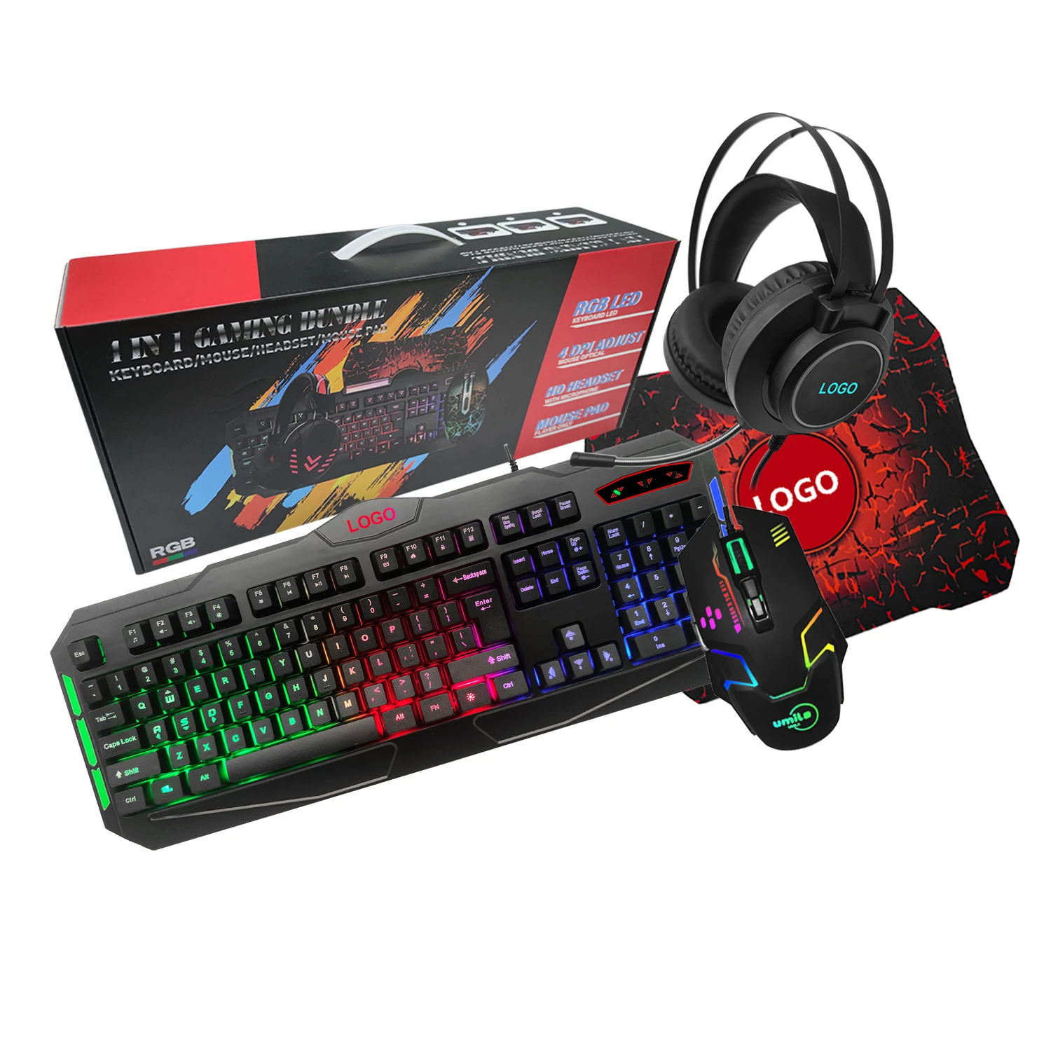  Дешевая 104 клавишная ПК светодиодная подсветка RGB Led Rainbow Gamer Setup 1 набор комплектов наушников гарнитура комбо Проводная игровая мышь и