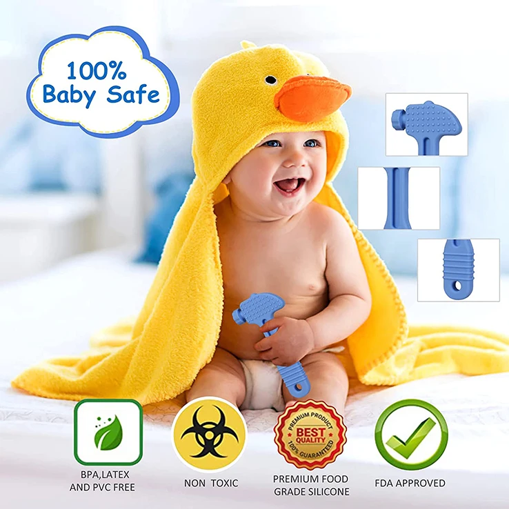 Amazon Hot selling Silicone Baby Chew Teether Toys Cute Hammer Wrench Spanner Spanner Pliers Molar bar  Brush Teething Toys