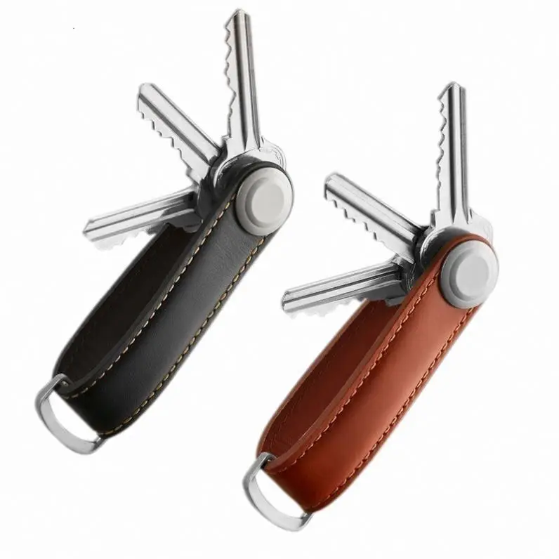 2021  Portable Genuine Leather Smart Key Holder Wallet Compact Car Key Organizer Ring Pocket Carrying Tool
