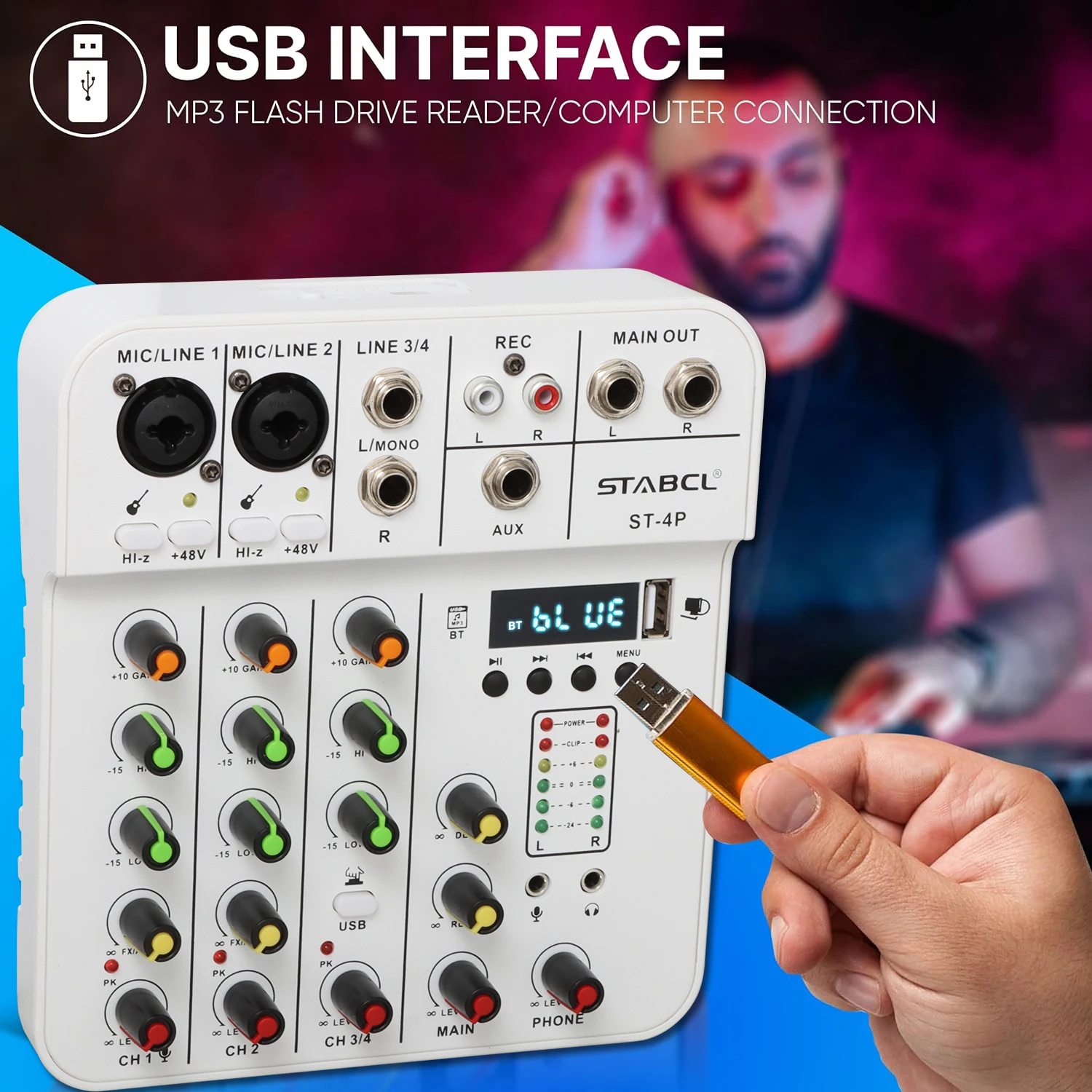 ST-4P Профессиональный 48 В Bluetooth Mini USB аудио микшер 4 канала микшерная консоль