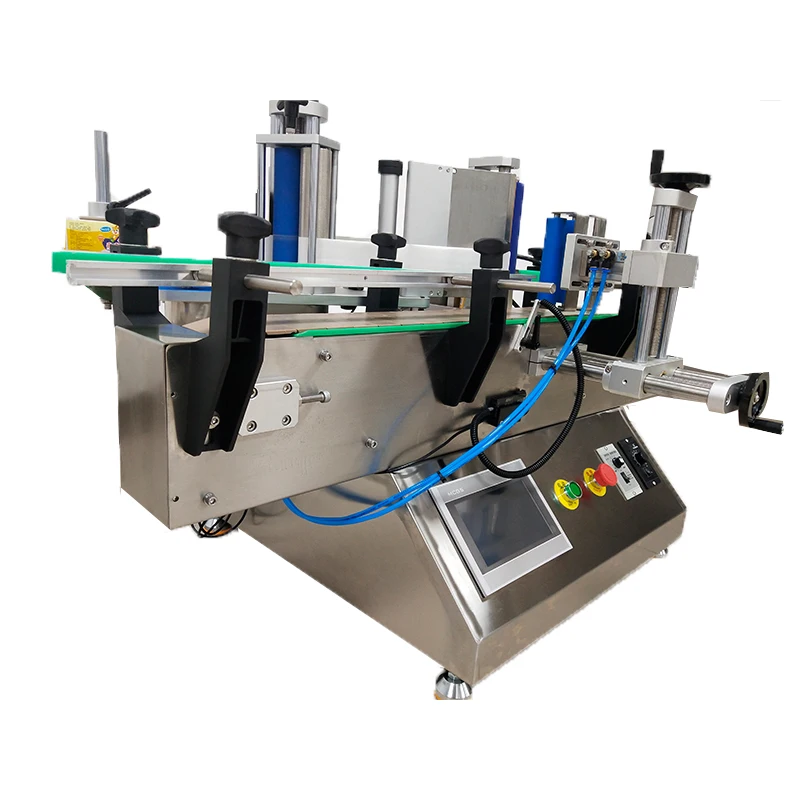 Small production line automatic milk Juice Cola Sprite round bottle positioning sticker machine