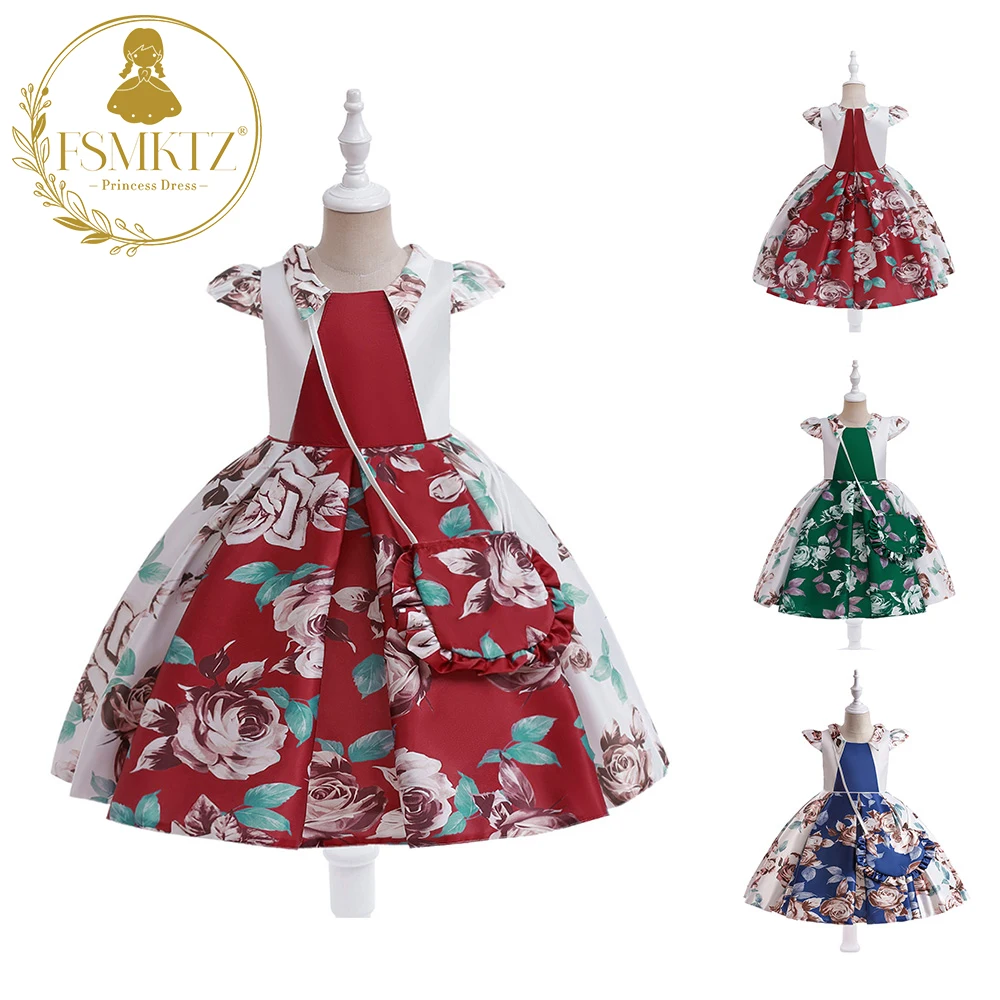 FSMKTZ Flying sleeve 9 years girls dress 5 to 6 years old kids fashion dresses for girls Printed Princess party Dress