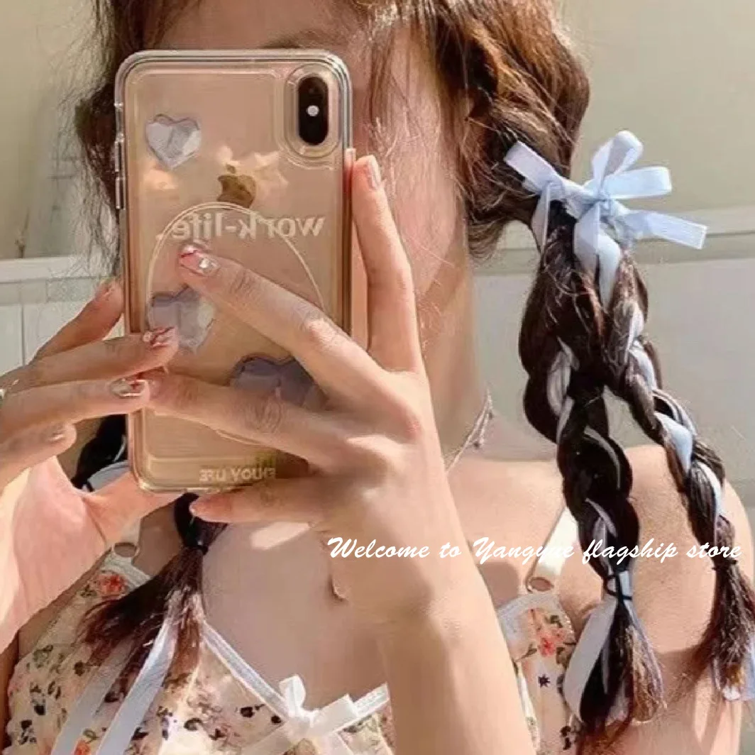 Ribbon bow hair clip tied sweet girl hair braid Pigtail tied hair rope Korean headdress