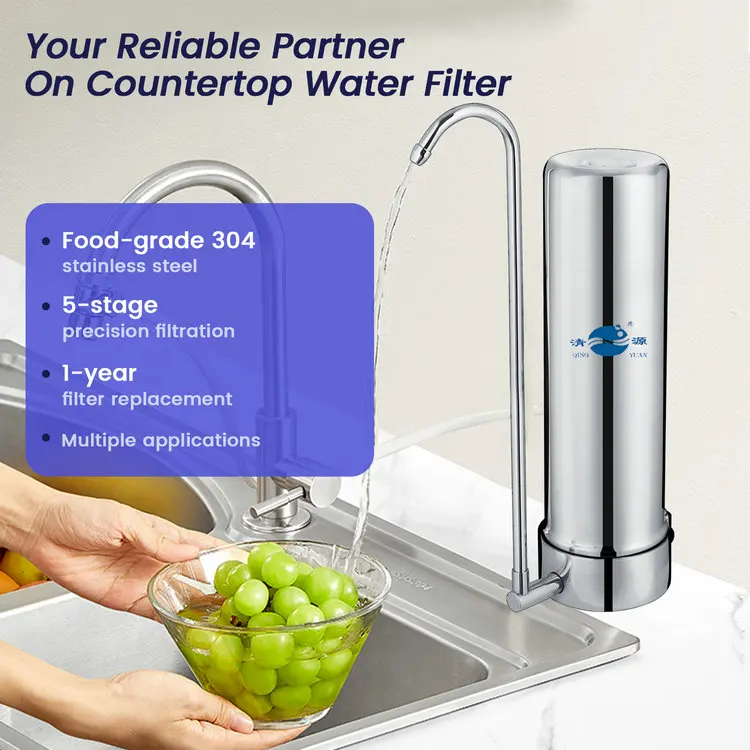 QING YUAN QY-10F Filtered Manufacture Stainless Steel Countertop Ceramic Water Filter Housing Faucet Water Filter System Kitchen