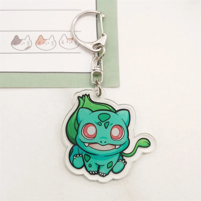 Magic Pikachu Pendant Anime Acrylic Keychain with UV Printed Pet Elf Stainless Steel Metal for Key Usage