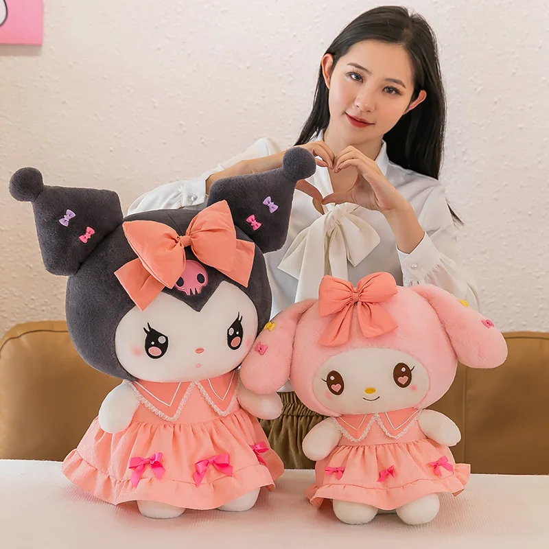 XUX Cartoon Cute Melody Kuromi Stuffed In Beautiful Dress Toy Animal Toys Girl Cartoon Pillow Bosom Friend Wholesale