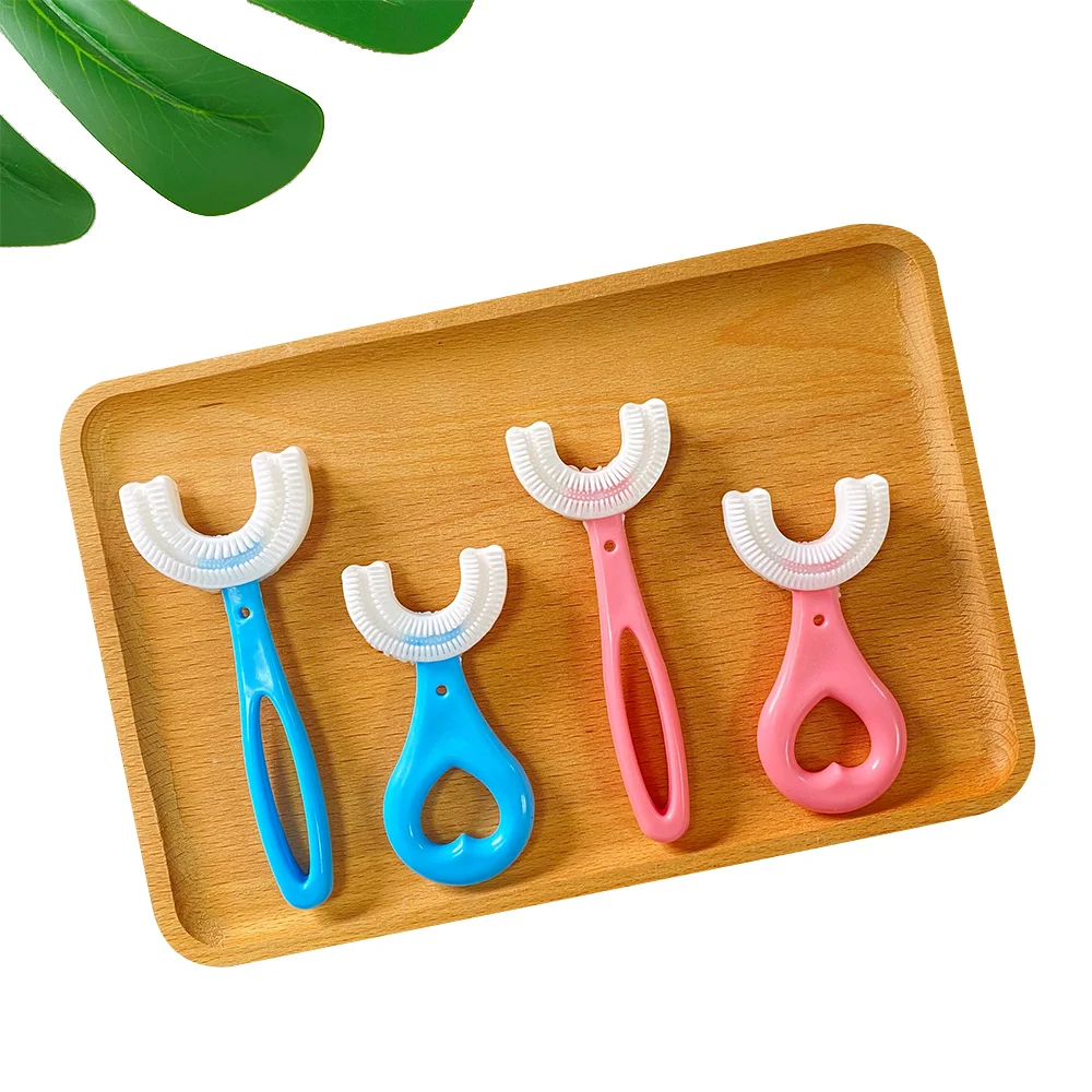 Новая тенденция 360 Детская Съемная U-образная зубная щетка из пищевого силикона розового и синего цвета в форме пончика детская U-образной формы