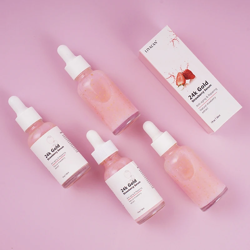 Facial Skincare Anti Aging Wrinkle Skin Care Dark Spot Whitening 24K Gold Strawberry Face Serum