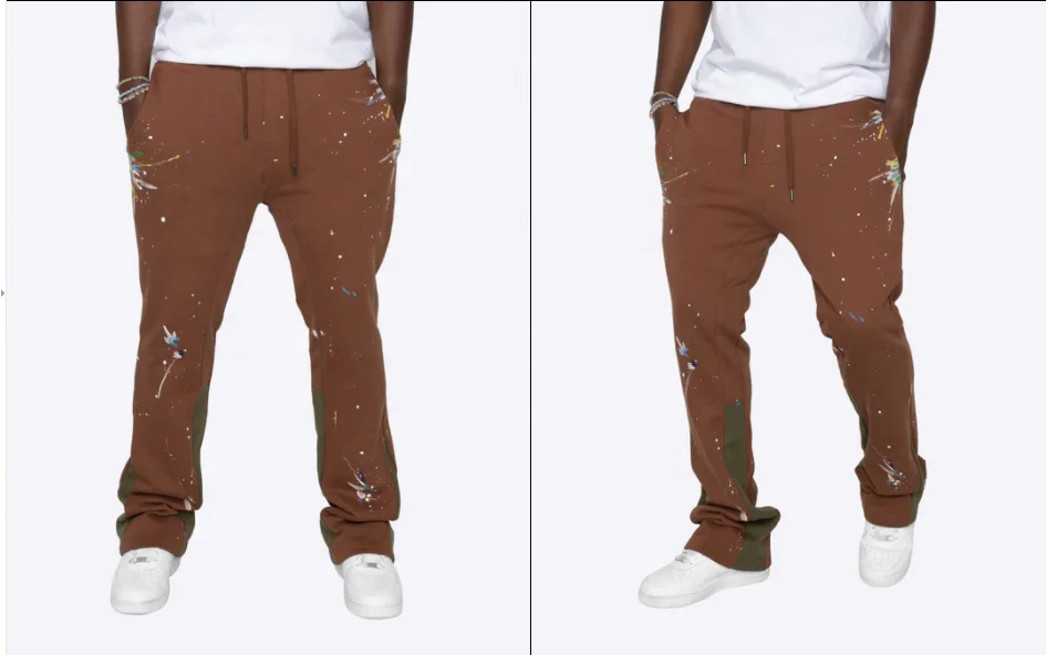 KY New Custom Patchwork Paint Splatter Print mens high quality Flared Hot Sale Flaired Sweatpants