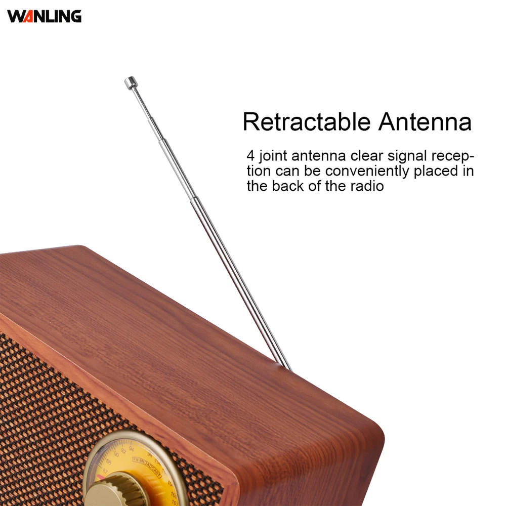 Portable Wooden AM FM Vintage Radio with Bulit-in Stereo Speaker Radio