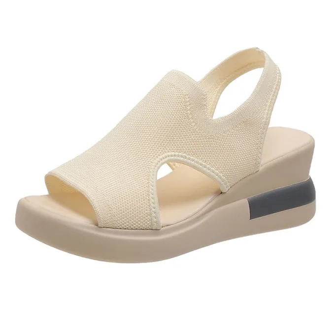 2023 Newest Trendy Big Size Wedge Heel Fish Mouth Heeled Ladies Sandals Woman Sandals Shoes