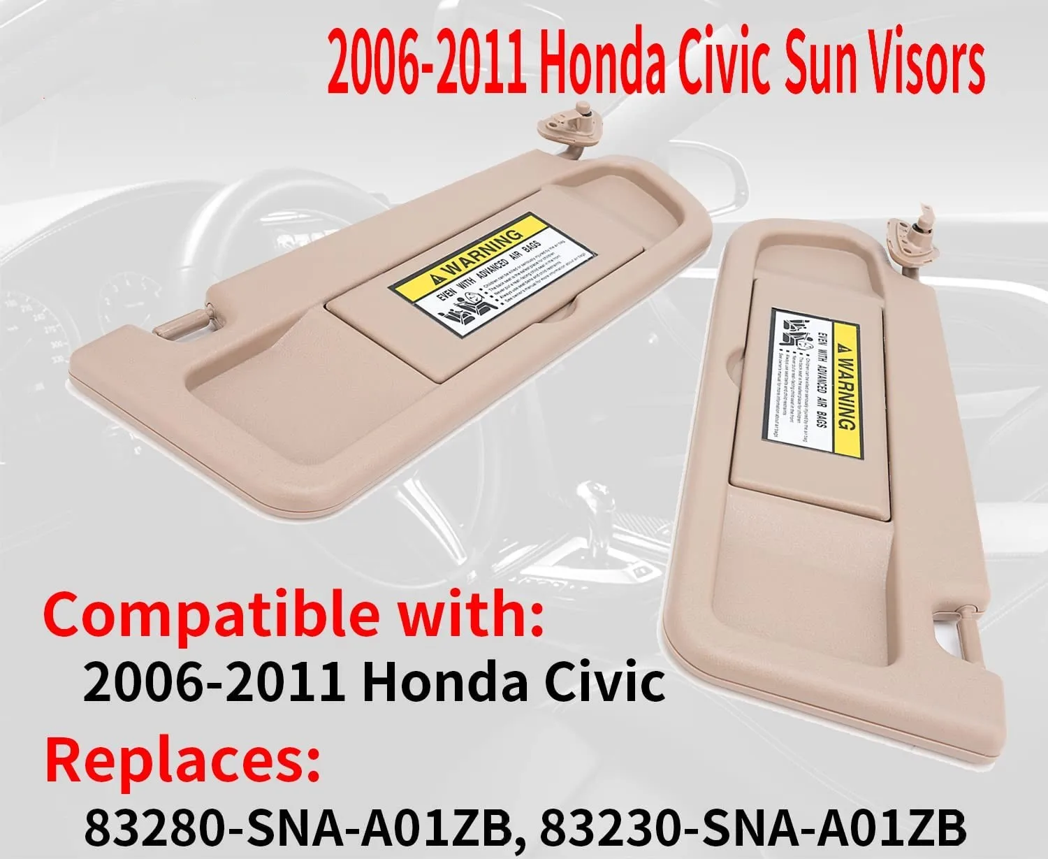 OE# 83280-SNA-A01ZB Auto Interior Accessories One Pair Front Left & Right Car Sun Visor for 2006-2011 Honda Civic